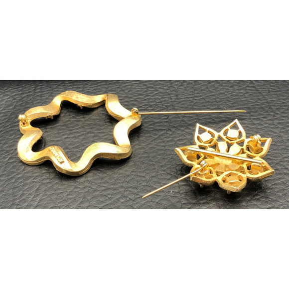 Vintage Sarah Coventry Brooch Starlit Trio 1970 Gold Tone 2-Part Pin Set EUC - Picture 8 of 11